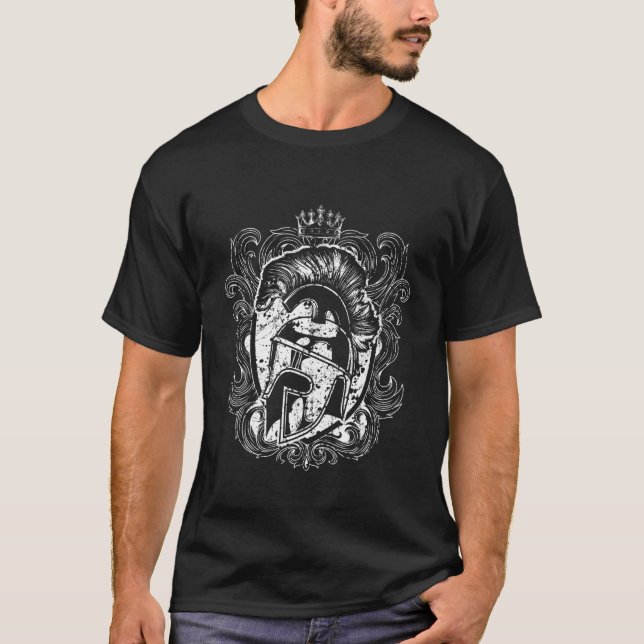 Gladiator Helmet Shield Spartan Workout Warrior Gr T-Shirt (Front)