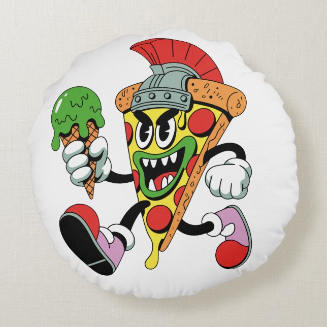 Gladiator Pizza Slice Italian Brainrot Round Cushion (Back)