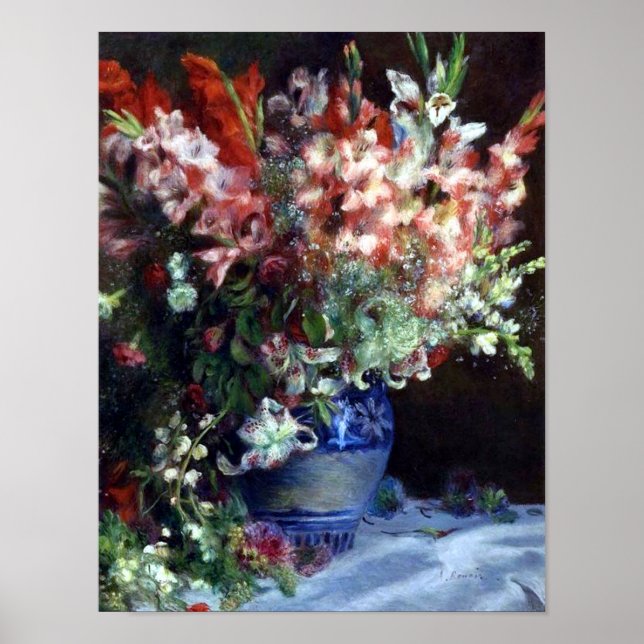 Gladiolas in a Vase, Pierre Auguste Renoir Art Poster (Front)