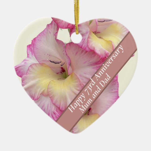 Gladioli Editable 73rd Wedding Anniversary Ceramic Tree Decoration (Front)