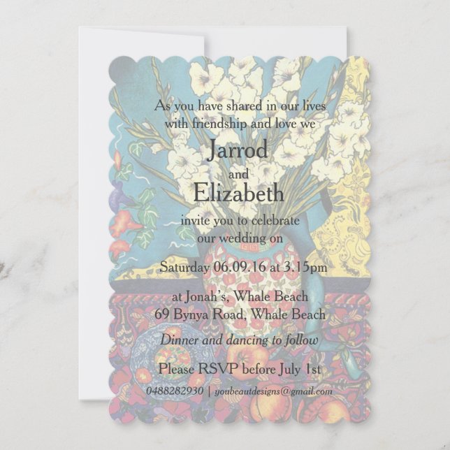 Gladioli Kimono Plate & Pomegranate Wedding Invite (Front)