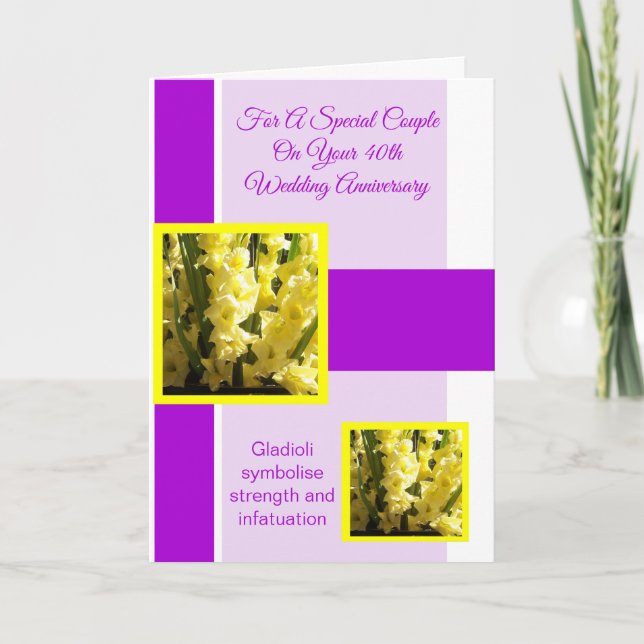 Gladioli Personalised 40th Wedding Anniversary Card (Front)