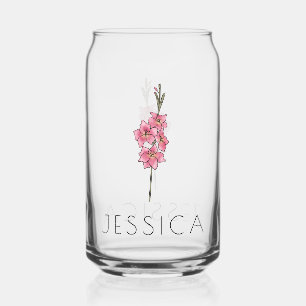 GLADIOLUS August Birth Flower Custom Name Can Glass