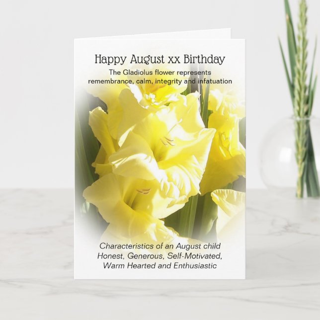 Gladiolus August Birthday Card (Front)
