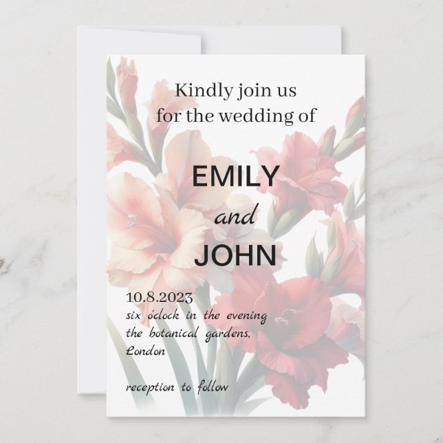 Gladiolus Floral Wedding Invitation (Front)