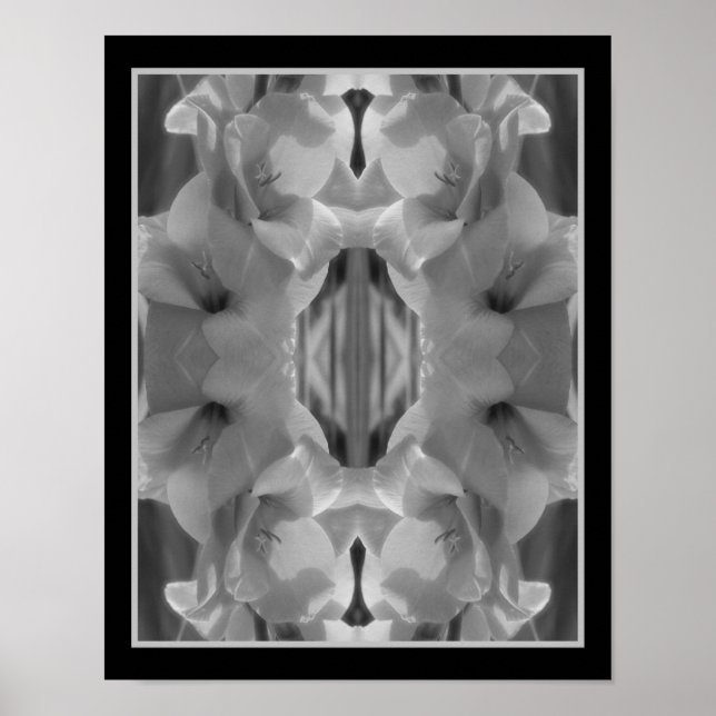 Gladiolus Flower Black And White Abstract   Poster (Front)