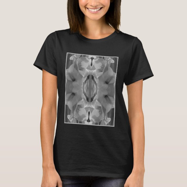 Gladiolus Flower Black And White Abstract   T-Shirt (Front)
