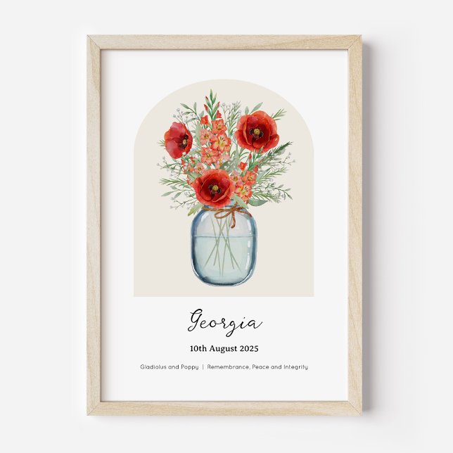 Gladiolus Poppy August Birth Month Flower Poster (August Birth Month Flower Poster, Gladiolus and Poppy birth flowers.)