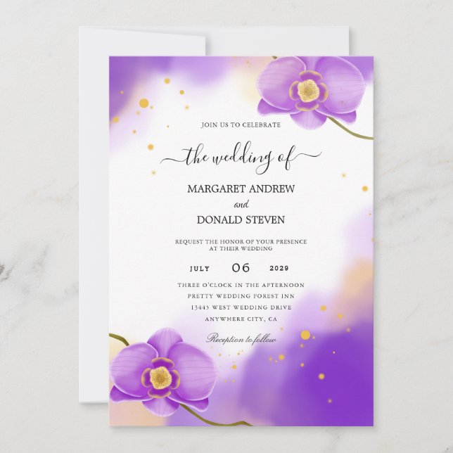 gladiolus purple wedding invitations (Front)