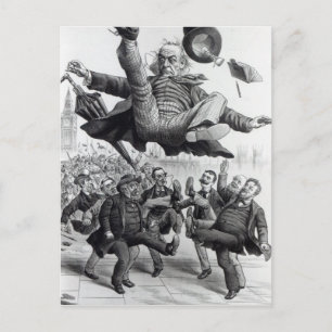 Gladstone being kicked out of parliament, c.1894 postcard