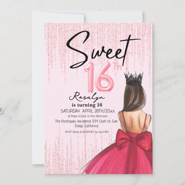 Glam 16 Rose Gold Sweet sixteen Birthday Party Invitation (Front)