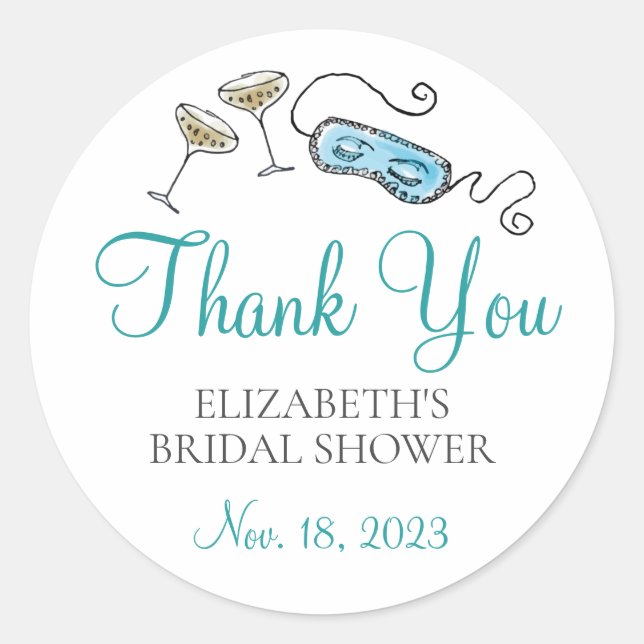 Glam 1960s Cocktail Party Bridal Shower Thank You Classic Round Sticker (Front)