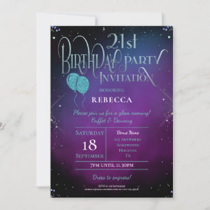 Glam 21st Birthday Decorative Script Purple Party Invitation