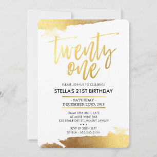 GLAM 21ST BIRTHDAY PARTY modern gilded gold Invitation