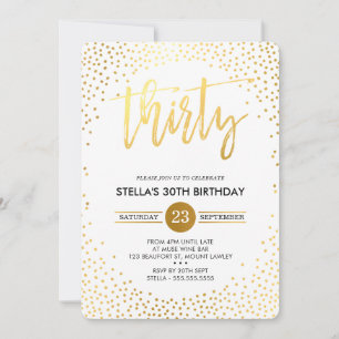 GLAM 30TH BIRTHDAY PARTY mini gold confetti invite