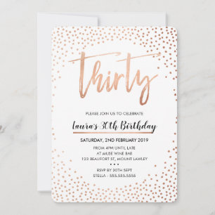 GLAM 30TH BIRTHDAY PARTY rose gold confetti invite
