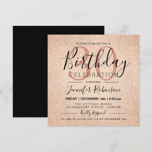 Glam 30th Birthday Rose Gold Glitter Paint Invitation