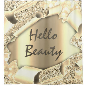 Glam 3D Frame Gold SPARK  HELLO Girly Shower Curtain