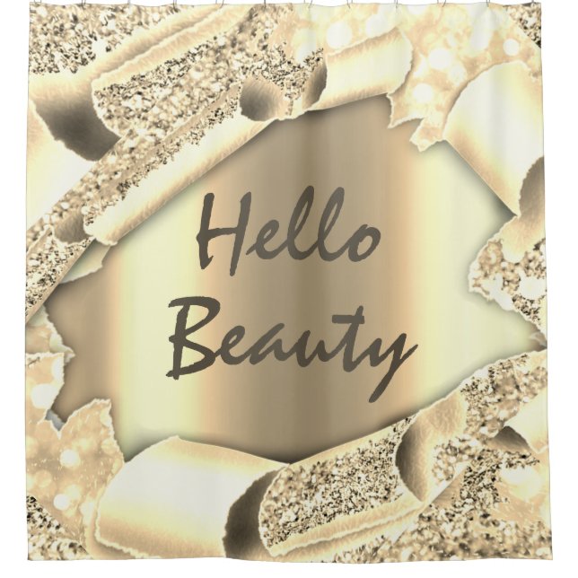Glam 3D Frame Gold SPARK  HELLO Girly Shower Curtain (Front)