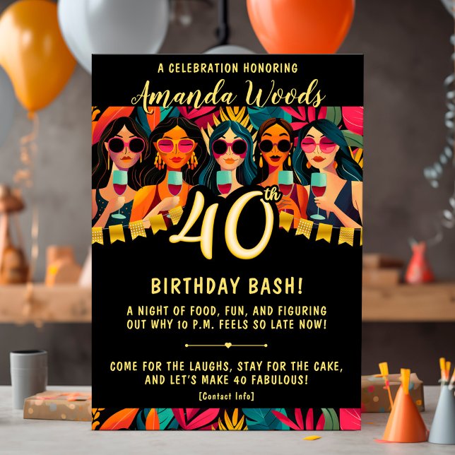Glam 40th birthday bash with chic girls night invitation (Creator Uploaded)