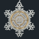 Glam 50 Anniversary white diamond set in gold Snowflake Pewter Christmas Ornament<br><div class="desc">Glam sparkling white diamond set in gold swirly frame,  50th wedding anniversary commemorative wall clock.
Customisable text in changeable gold font colour.
Images of diamonds and gold were created with a text-to-image generator.</div>