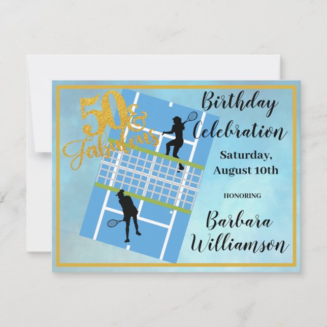 Glam 50 & Fabulous Tennis Scene Party   Invitation (Front)