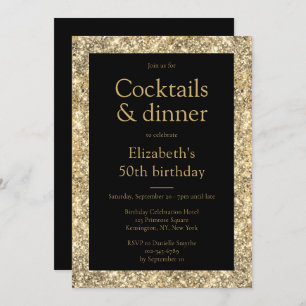 Glam 50th Birthday Black Gold Invitation