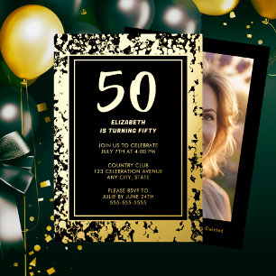 Glam 50th Black Gold Birthday Photo Bold Luxe