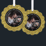 Glam 50th Wedding Anniversary-Custom Photo Tree Decoration Card<br><div class="desc">Glamourous,  elegant 50th wedding anniversary commemorative design. Gold on gold swirls frame with a custom photo and customisable text.</div>