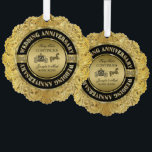 Glam 50th Wedding Anniversary-Horse & Carriage  Tree Decoration Card<br><div class="desc">Glamourous,  elegant 50th wedding anniversary commemorative plate. Black and gold with diamond accents. Wedding horse and carriage and black and gold. Customisable text. The fairy tale continues.</div>