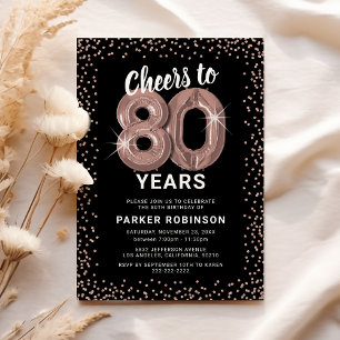 Glam 80th Birthday Rose Gold Invitation