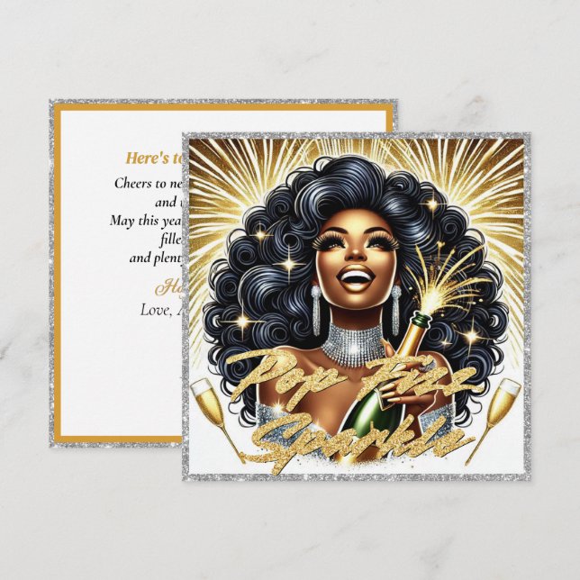 Glam African American Woman Happy New Year Card (Front/Back)