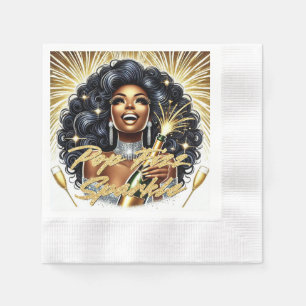 Glam African American Woman Happy New Year Napkin