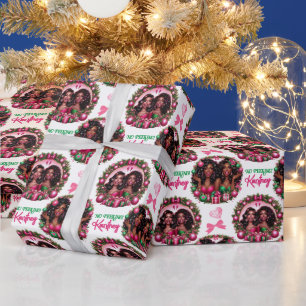 Glam African American Women Christmas Pink/Green Wrapping Paper