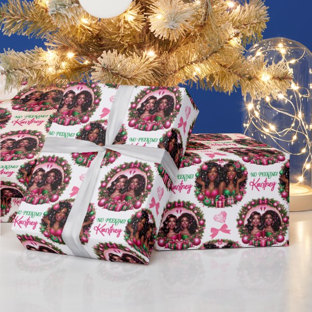 Glam African American Women Christmas Pink/Green Wrapping Paper (Holidays)