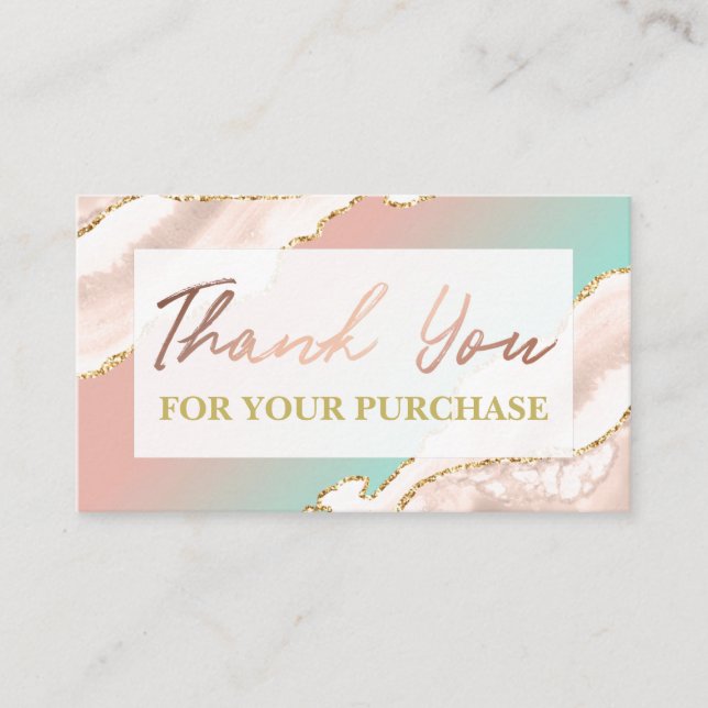 Glam Agate Pink Blue Thank You For Your Purchase Business Card (Front)