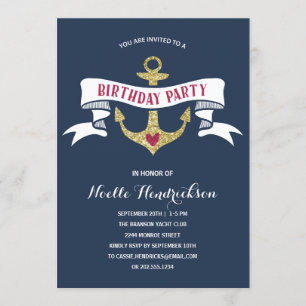 Glam Anchor   Nautical Birthday Party Invitation