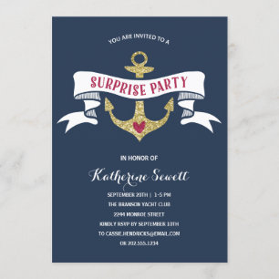Glam Anchor   Nautical Surprise Birthday Party Invitation