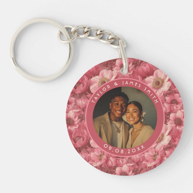 Glam Anemones Accent Outdoor Wedding Key Ring (Front)