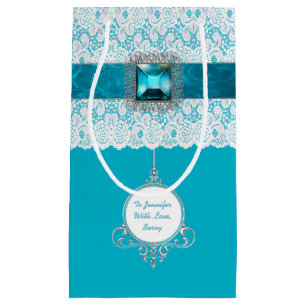 Glam Aqua Blue and Lace Custom Gift Bag