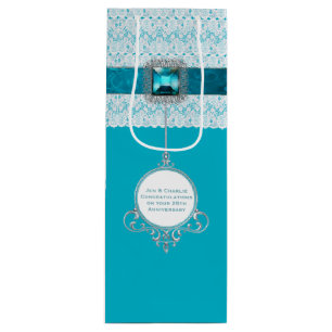 Glam Aqua Blue and Lace Custom Wine Gift Bag