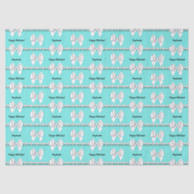 Glam Aqua Blue Tiffany Theme Bougie Happy Birthday Tissue Paper (Front)