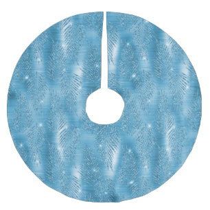 Glam Aqua Blue Tropical Glitter Leaves Brushed Polyester Tree Skirt