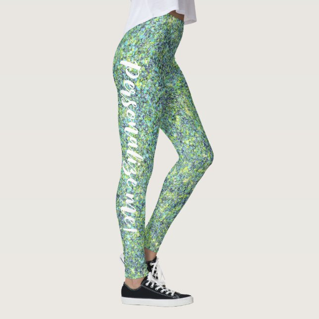 Glam Aqua Citron Green Mermaid Glitter CUSTOM TEXT Leggings (Right)