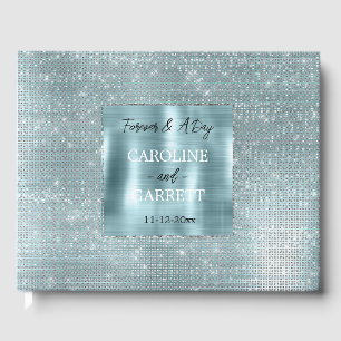 Glam Aqua Glitzy Silver Sparkle Guest Book