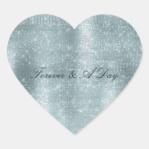 Glam Aqua Glitzy Silver Sparkle Heart Sticker