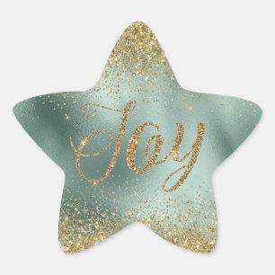 Glam Aqua Green Gold Glitter Joy Star Sticker