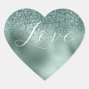 Glam Aqua Pine Green Love Heart Sticker