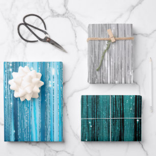 Glam Aqua Sparkle Stripes  Wrapping Paper Sheet
