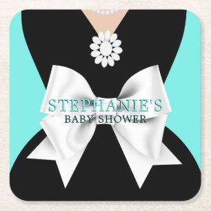 Glam Aqua Teal Fancy Tiffany Theme Baby Shower Square Paper Coaster